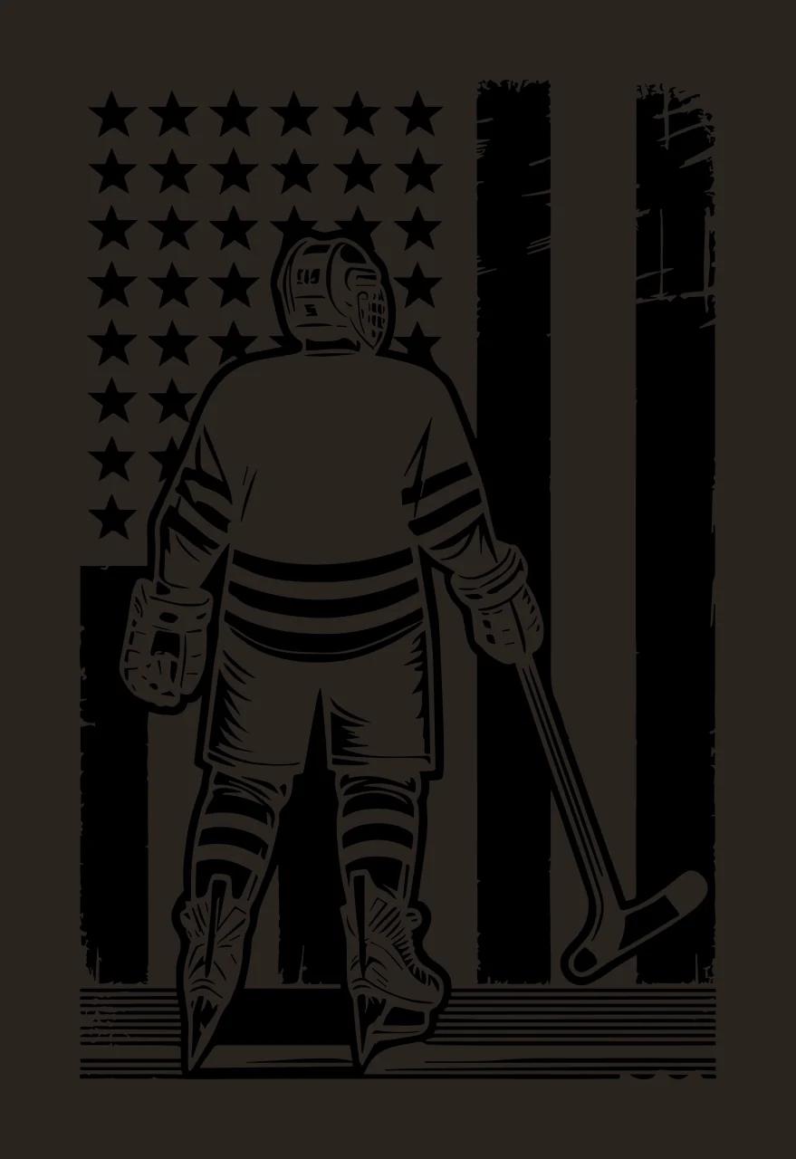 Hockey Player Silhouette With Flag Standing stick helmet skates contrast preview thumbnail