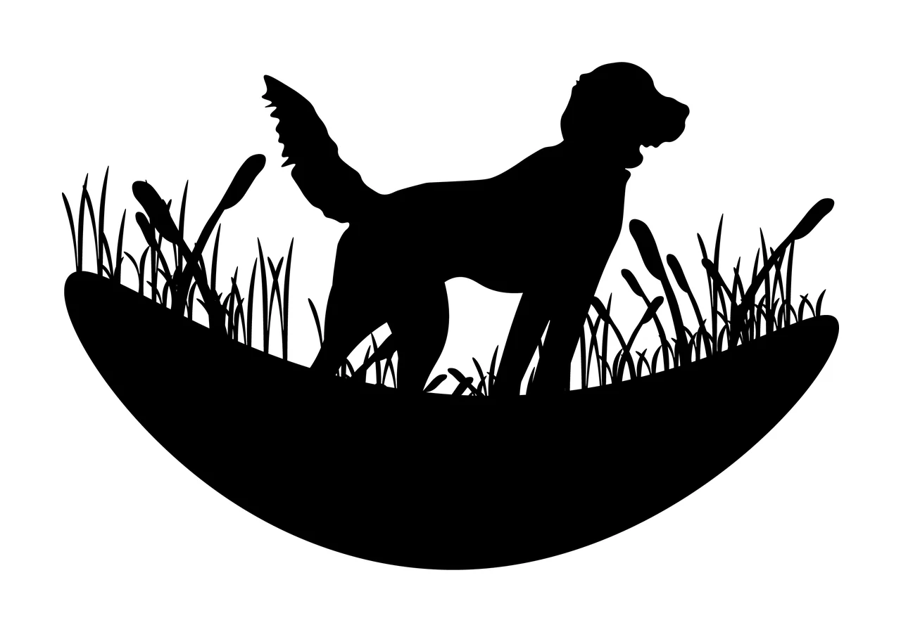 Dog Standing In Field Of Grass crescent moon shape silhouette
