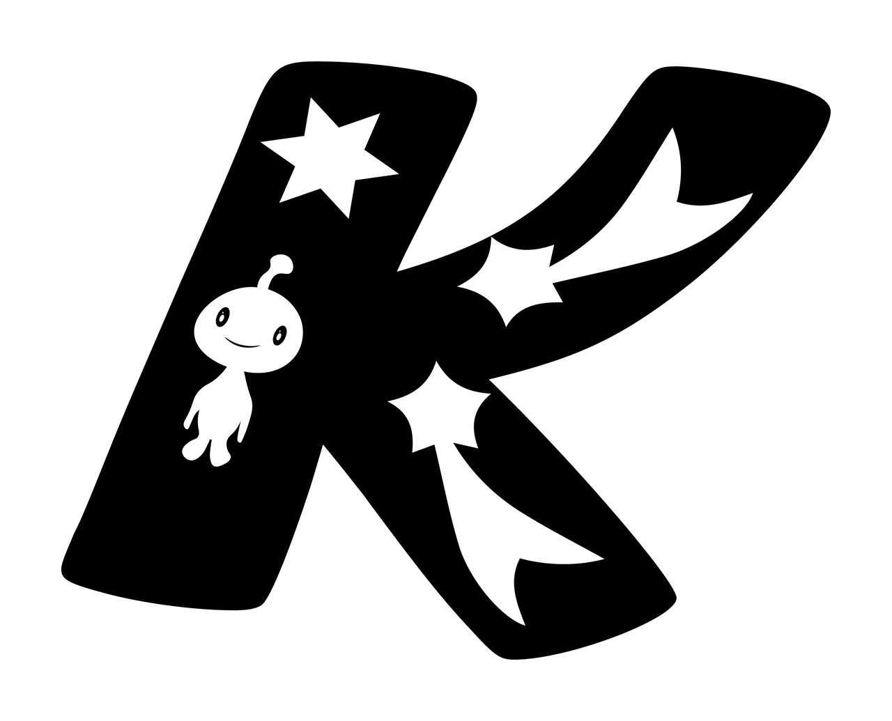 Letter K With Stars And Creature In Black