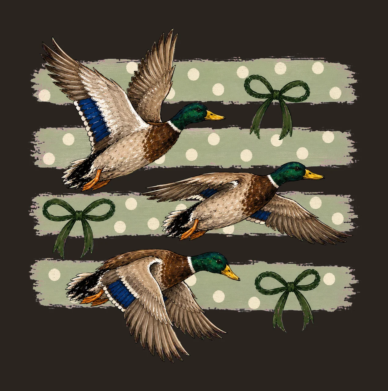 Vintage Retro Mallard Duck Polka Dot Bows Variation A contrast preview thumbnail