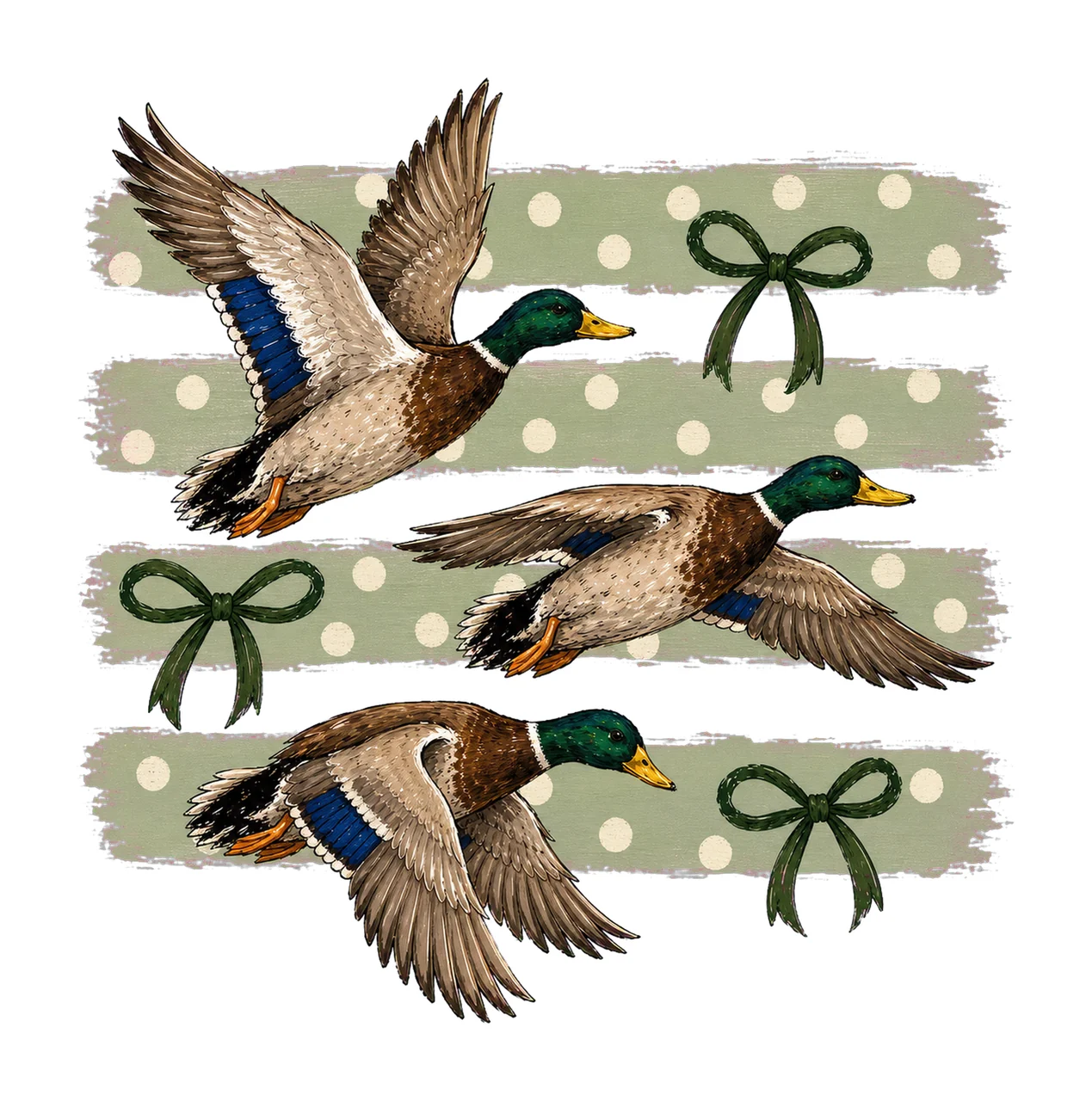 Vintage Retro Mallard Duck Polka Dot Bows Variation A