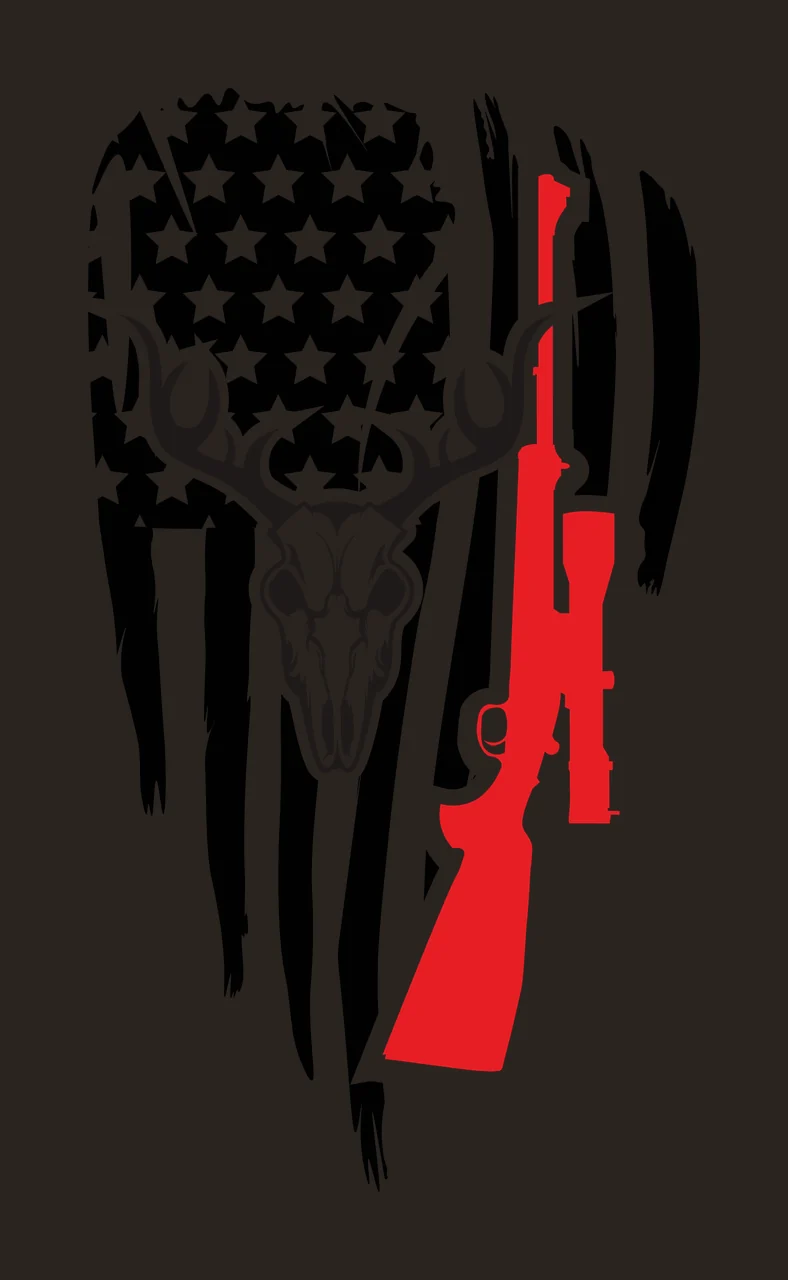 Skull Deer With Rifle On Flag antlers stars stripes stencil contrast preview thumbnail