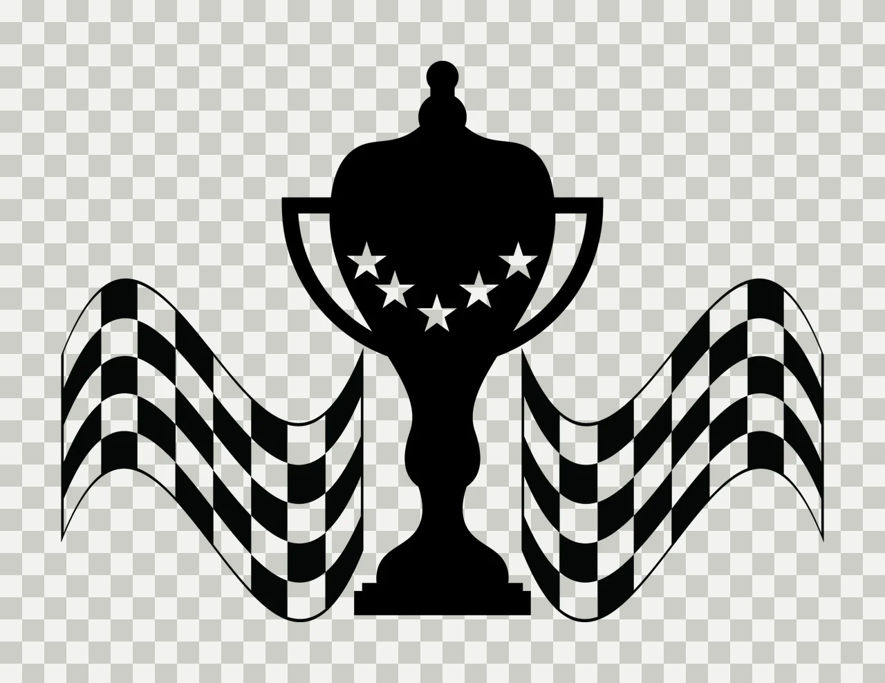 Victory Cup Trophy Flanked By Two Checkered Racing stars flags transparency and detail preview thumbnail