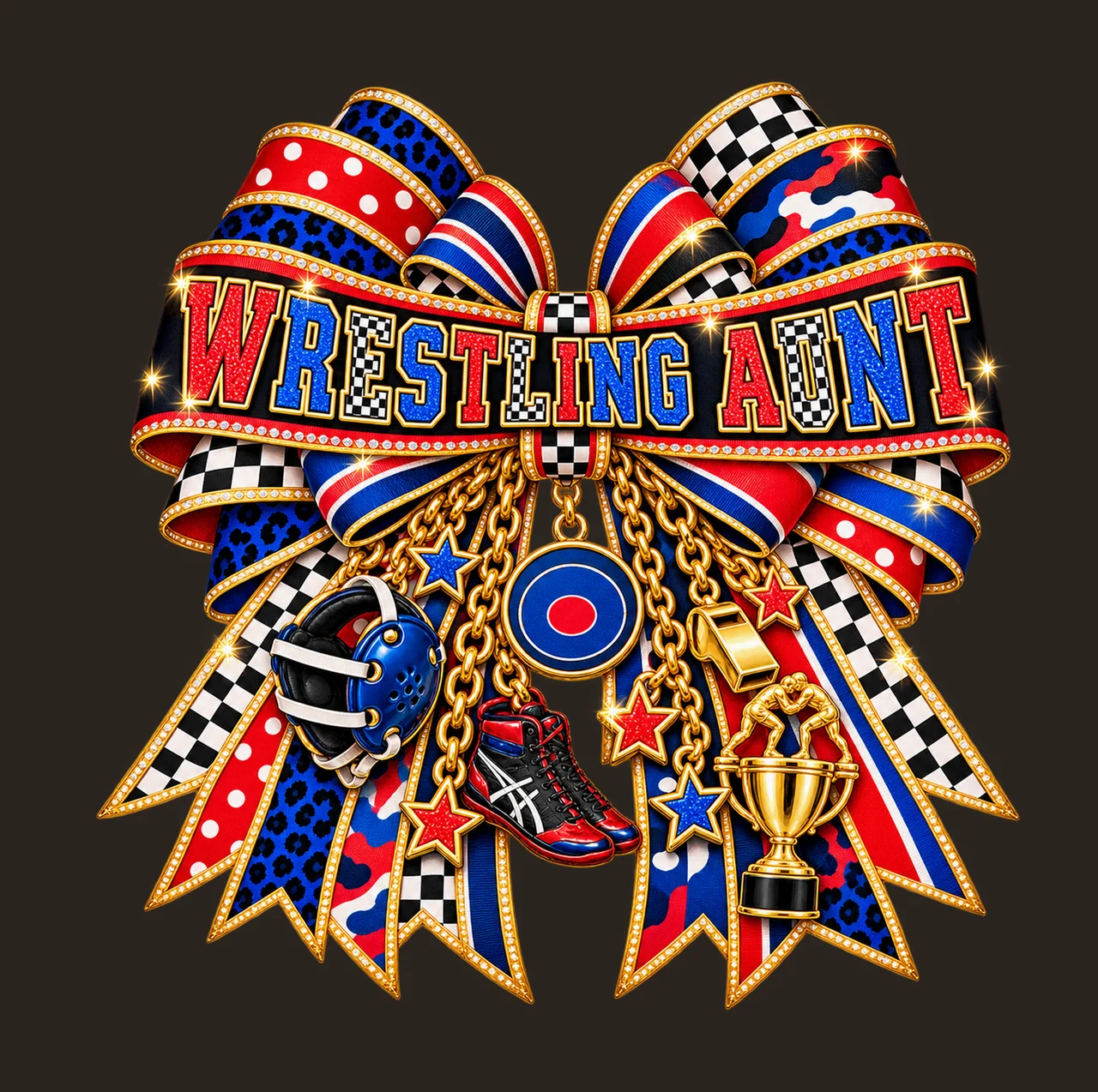 Wrestling Aunt Bow Charm PNG, Patterned Varsity Aunt Ribbon Clipart, Transparent Sublimation Digital Download contrast preview thumbnail