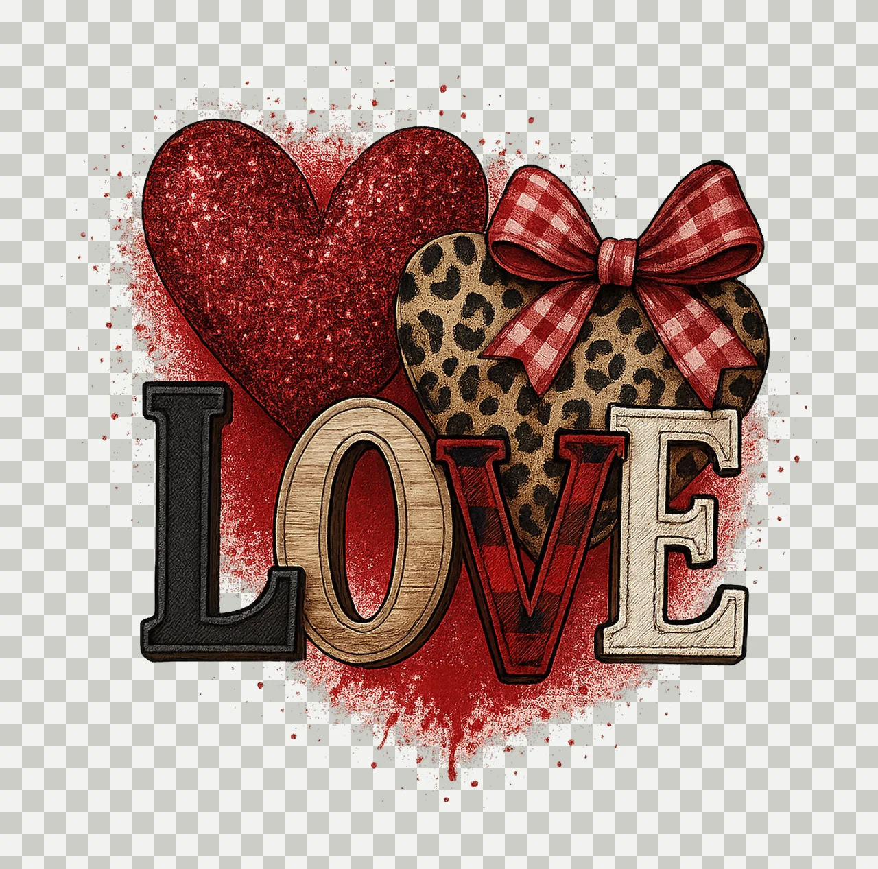 Valentine Sublimation Design Love Red Glitter Heart Print transparency and detail preview thumbnail