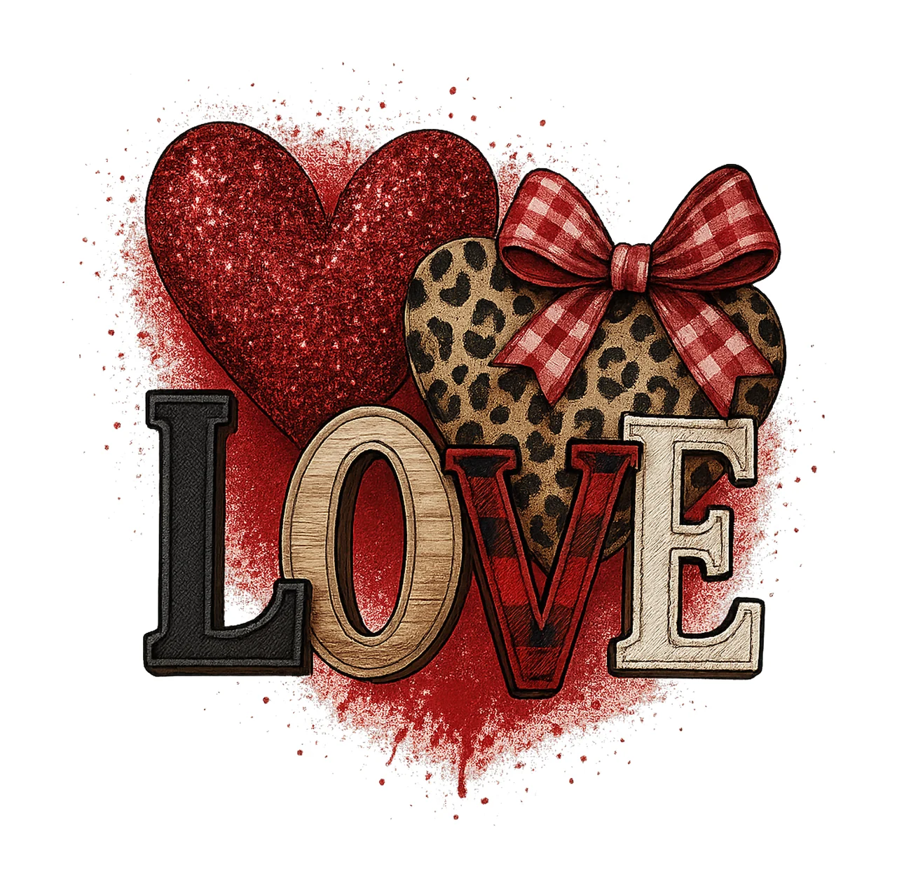 Valentine Sublimation Design Love Red Glitter Heart Print