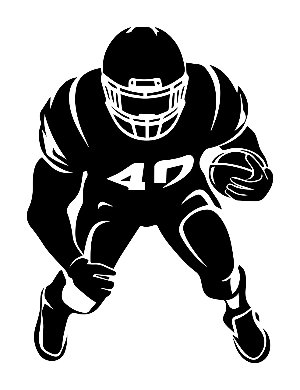 Football Player 40 American Silhouette holding a ball helmet