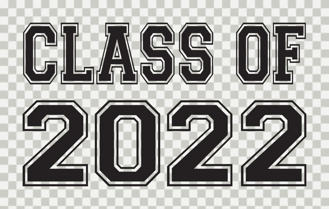 CLASS OF 2022 Typography Design with black text, white background and double white outline on black letters transparency and detail preview thumbnail
