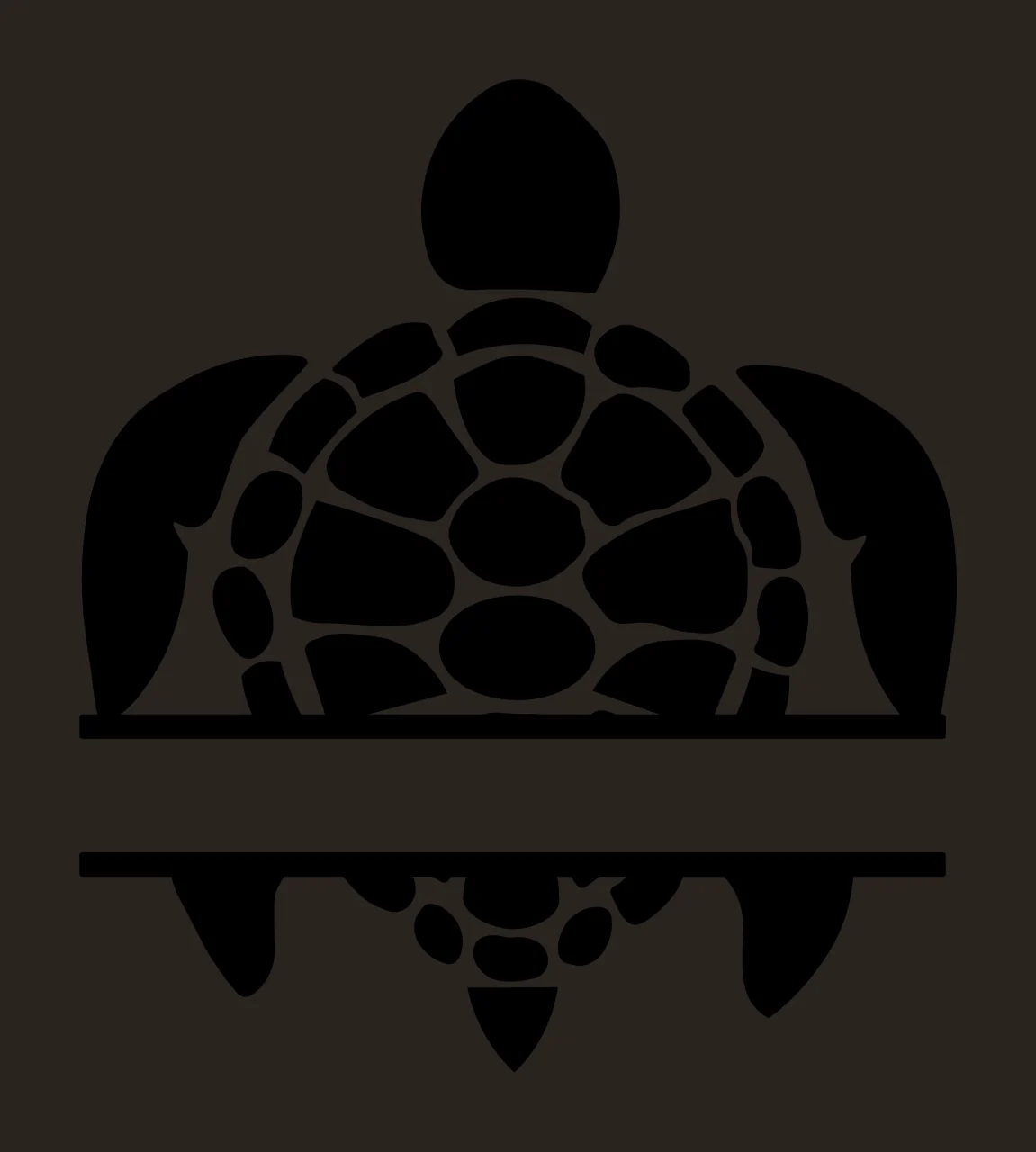 Silhouette Design of Sea turtle with organic shell pattern, flippers, head and tail in black and white contrast preview thumbnail