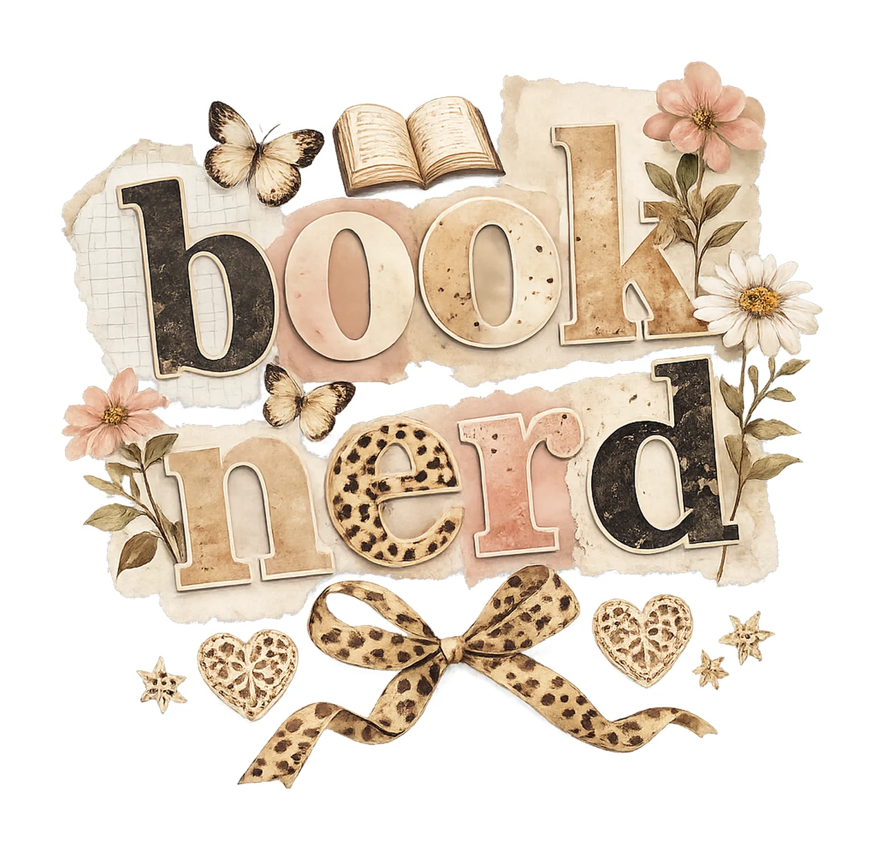 Book Nerd Ransom Note Typography Design Cozy Reading
