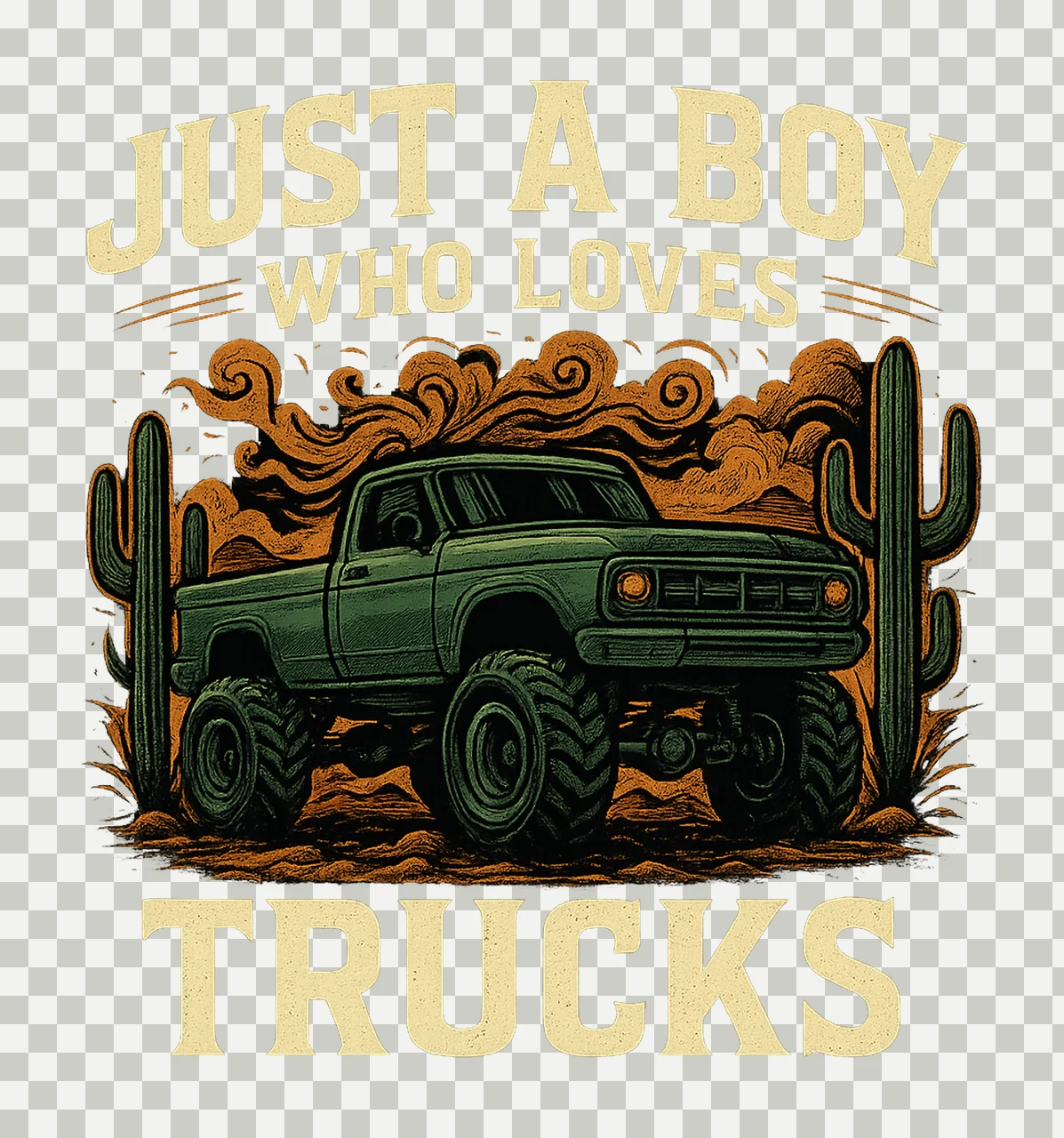 Just Boy Who Loves Truck Monster Green Truck Design Kids transparency and detail preview thumbnail