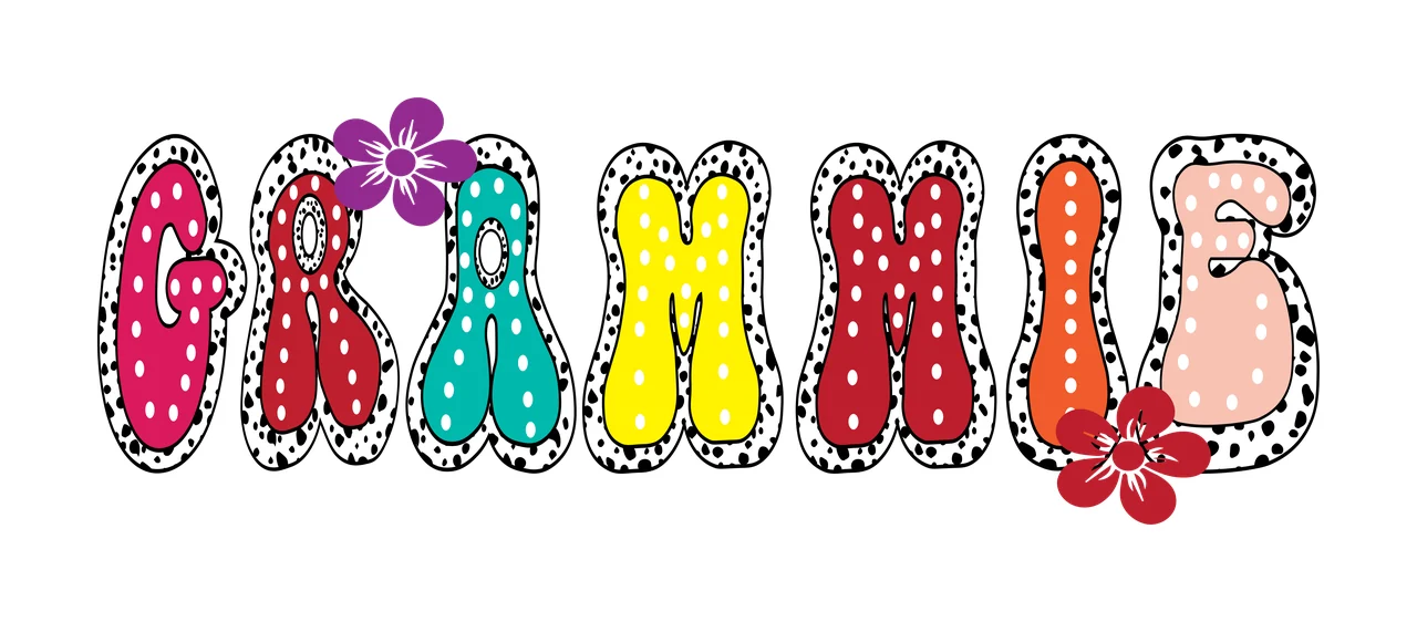 Grammie Text With Dotted Pattern flower dots bubble lettering