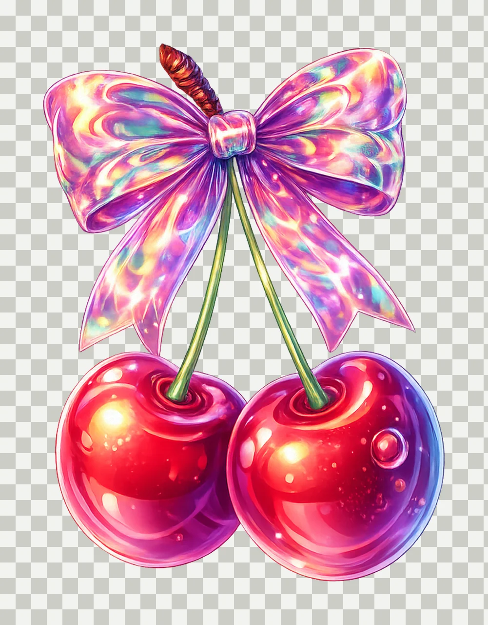 Holographic Bow Cherries Trendy Sublimation Design Cherry transparency and detail preview thumbnail