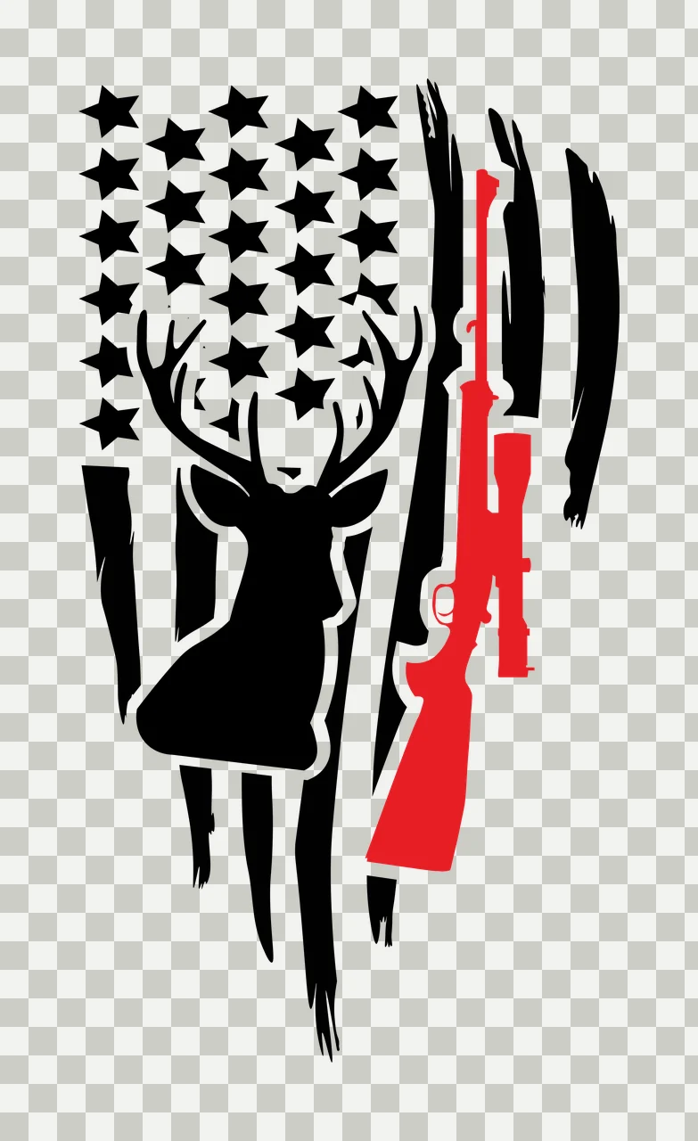 Hunting Deer Head Before Rifle And Flag standing stars stripes transparency and detail preview thumbnail