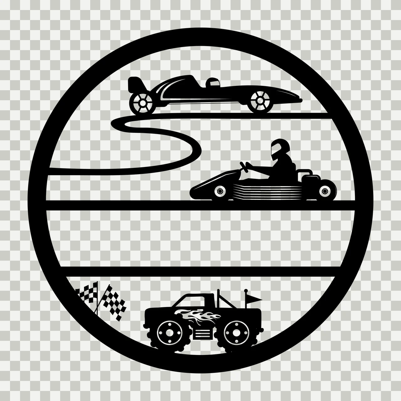 Circular Graphic With Racing Cars And Checkered Flags circle transparency and detail preview thumbnail