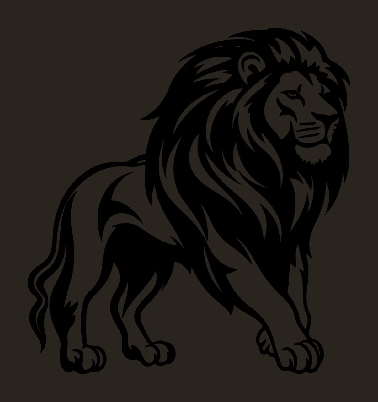 Lion Black Standing Profile Illustration mane legs tail stylized contrast preview thumbnail