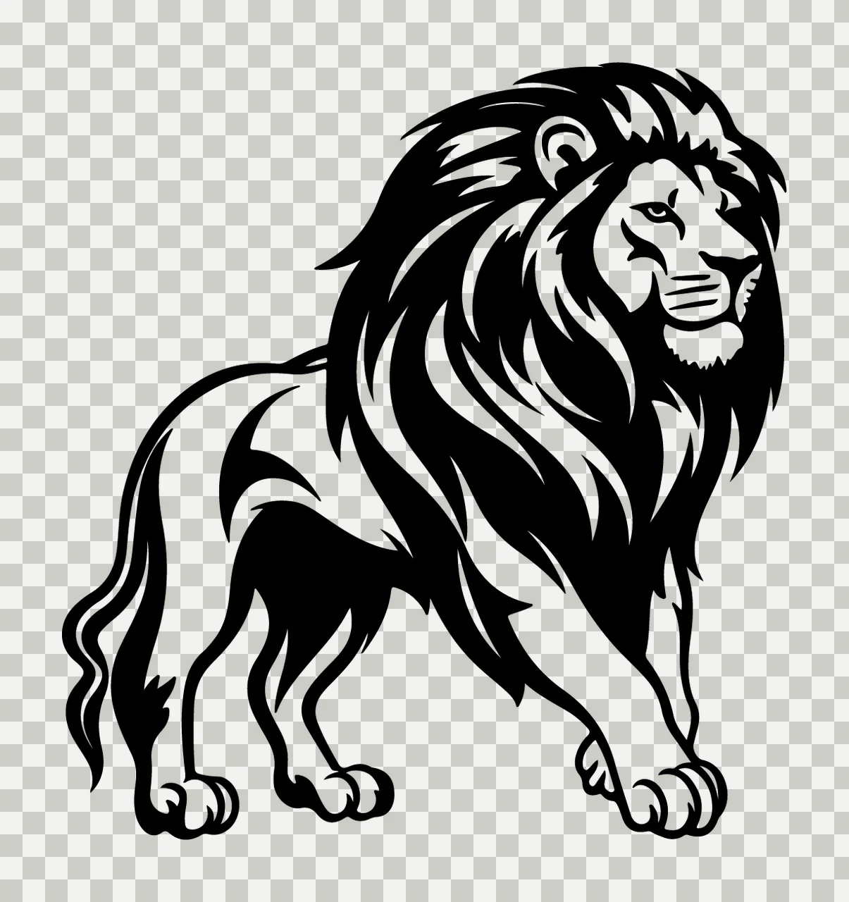 Lion Black Standing Profile Illustration mane legs tail stylized transparency and detail preview thumbnail