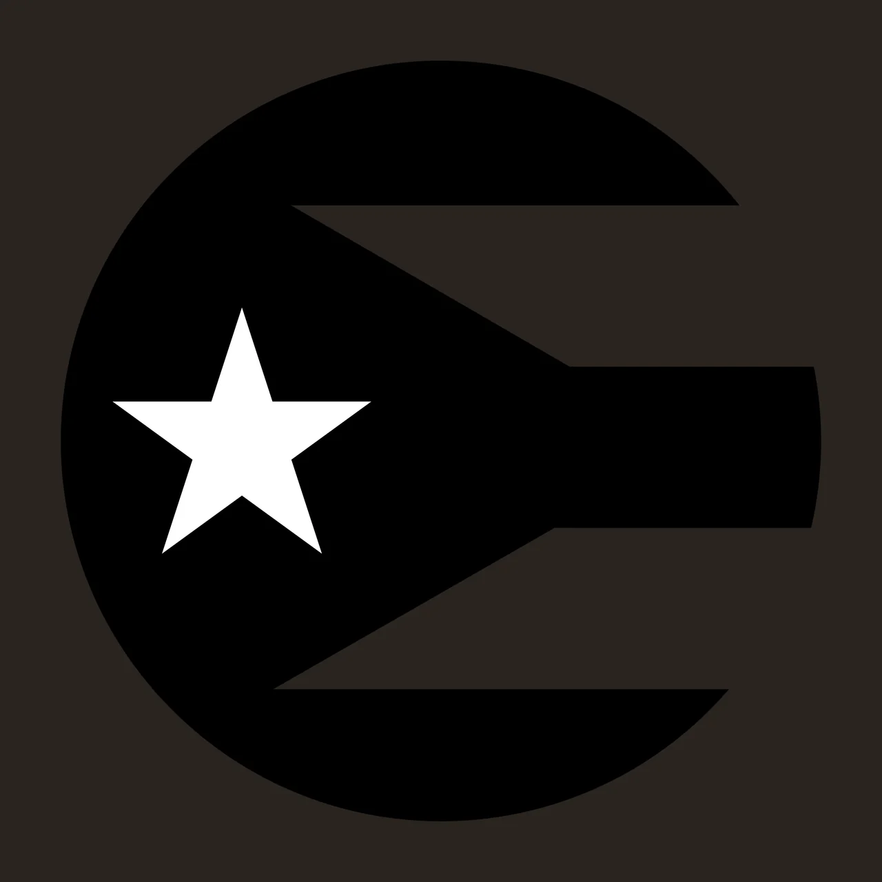 Circular flag emblem Illustration with circle, five-pointed star, triangle chevron and horizontal stripes in black and white contrast preview thumbnail
