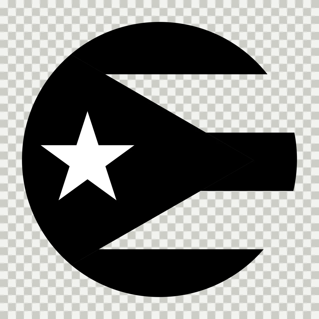Circular flag emblem Illustration with circle, five-pointed star, triangle chevron and horizontal stripes in black and white transparency and detail preview thumbnail