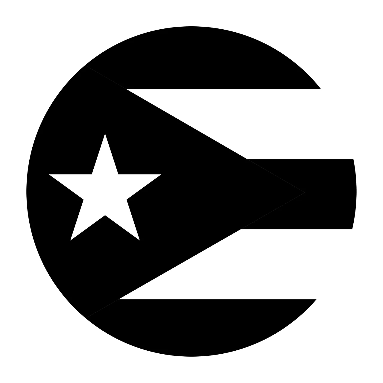 Circular flag emblem Illustration with circle, five-pointed star, triangle chevron and horizontal stripes in black and white