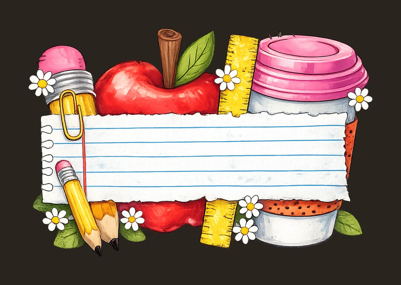 Lined Paper Note Framing With Apple And Ruler cup pencils contrast preview thumbnail