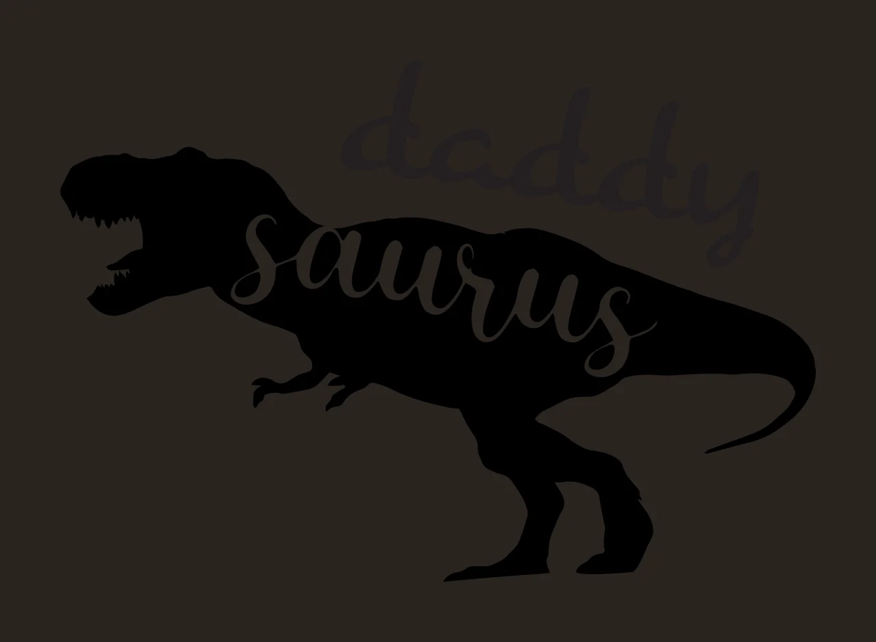 Daddy saurus dinosaur silhouette Design with Tyrannosaurus Rex silhouette and cursive text in black and white contrast preview thumbnail