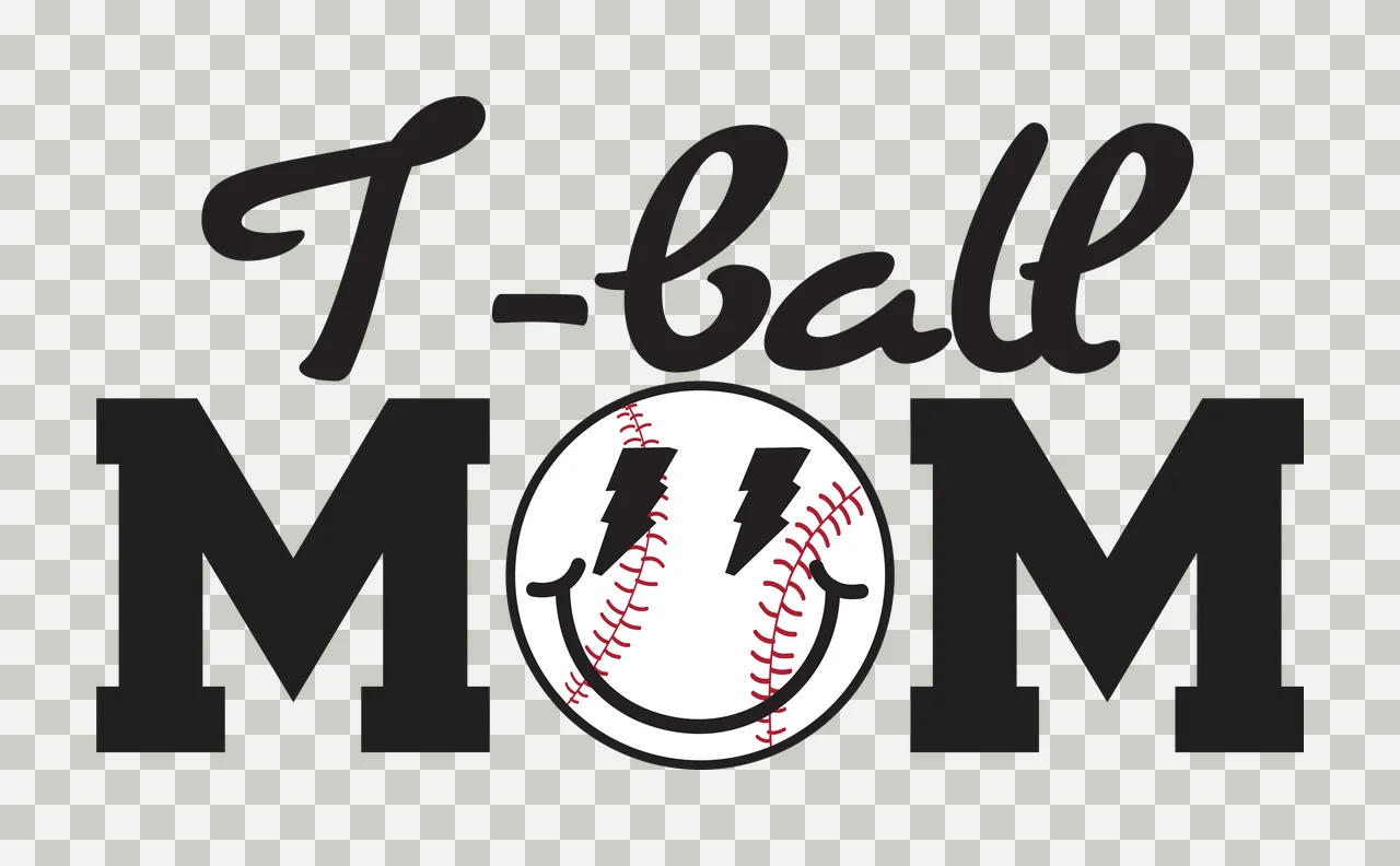 I - ball MOM Baseball-themed 'I - ball MOM' Design with black cursive text 'I - ball', black block letters 'MOM', circular baseball with red stitching and black smiley face outline in white transparency and detail preview thumbnail
