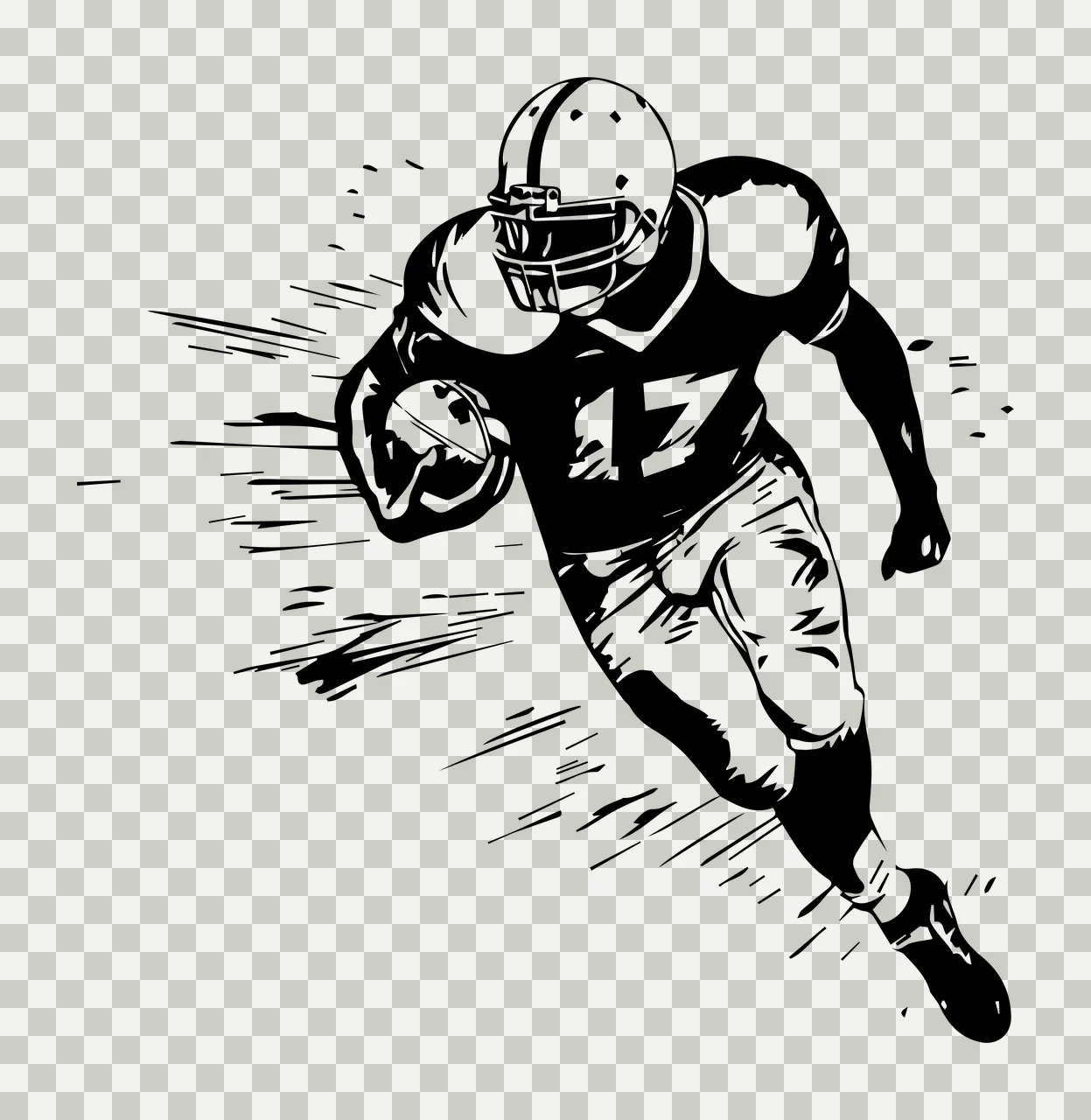Football Player 17 Running Action Silhouette helmet black white transparency and detail preview thumbnail