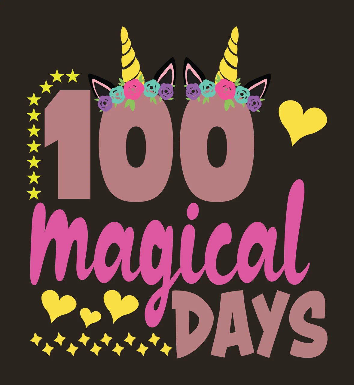 100 Magical Days Unicorn Themed Design text with elements celebrating contrast preview thumbnail