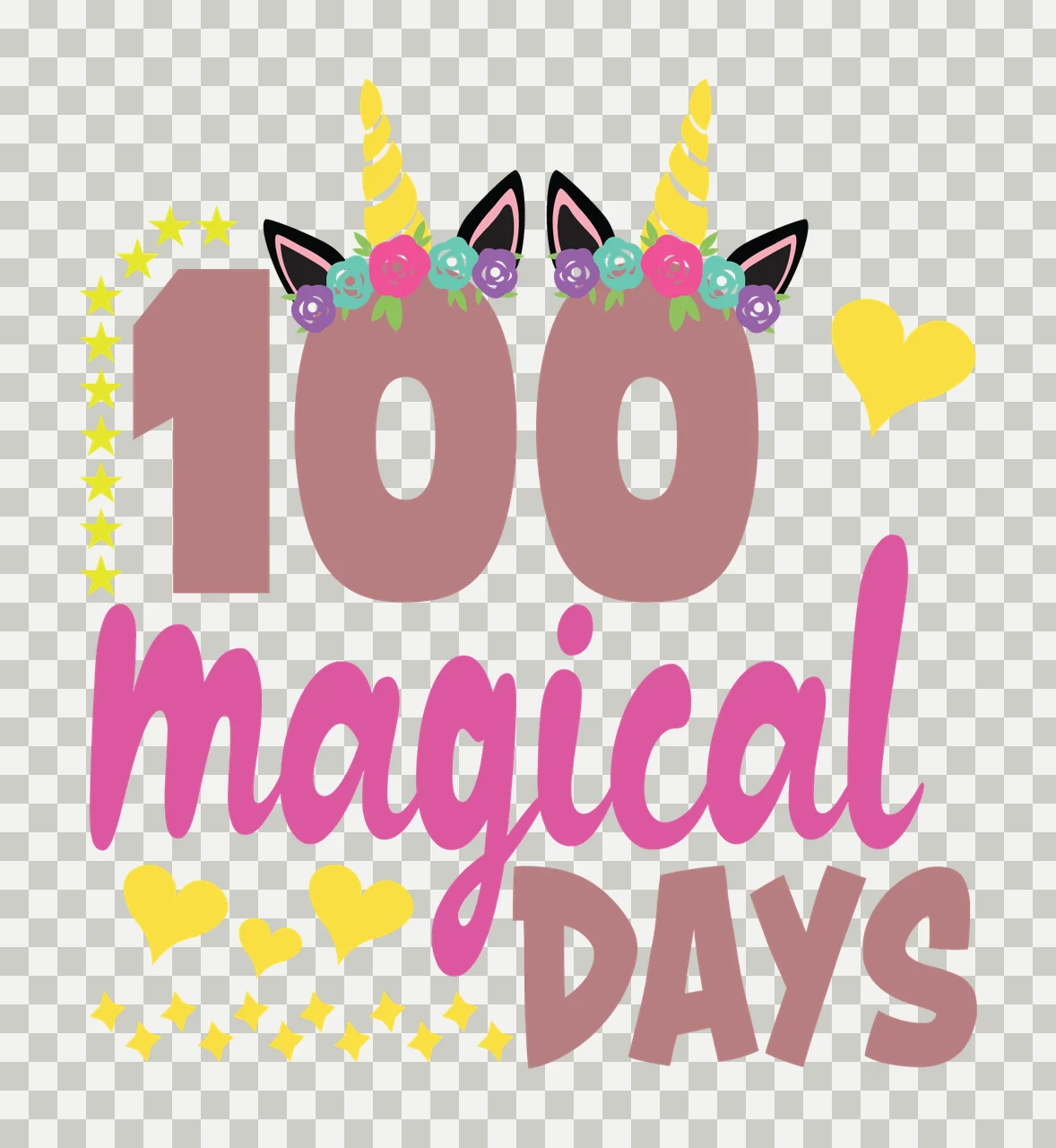 100 Magical Days Unicorn Themed Design text with elements celebrating transparency and detail preview thumbnail