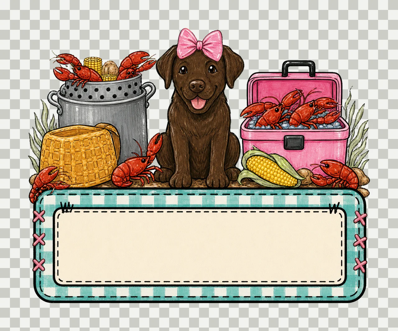 Crawfish boil with brown lab trio girl name Variation E transparency and detail preview thumbnail