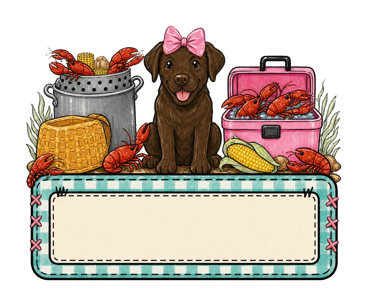 Crawfish boil with brown lab trio girl name Variation E