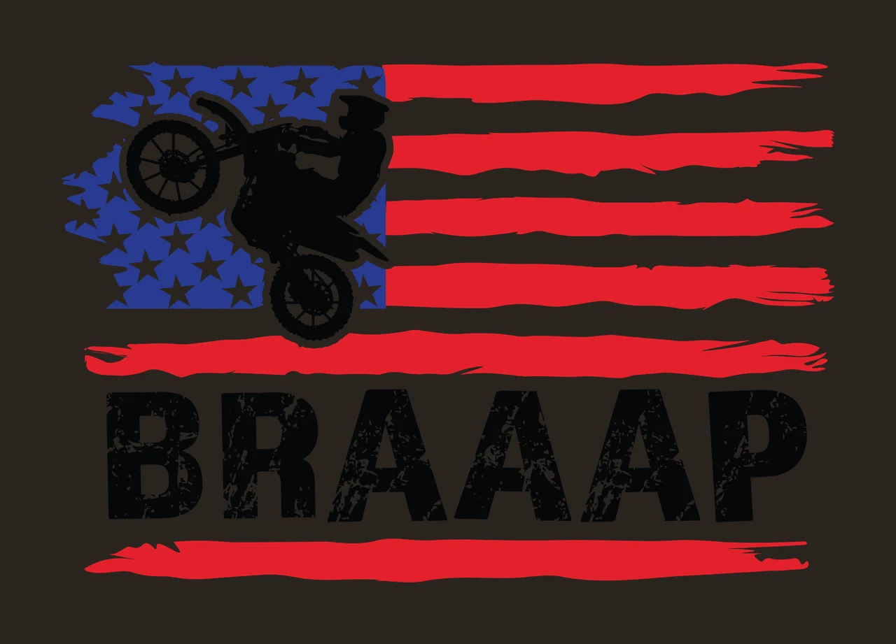 Braaap Flag Motorcycle Performing A Wheelie Over Horizontal stars contrast preview thumbnail