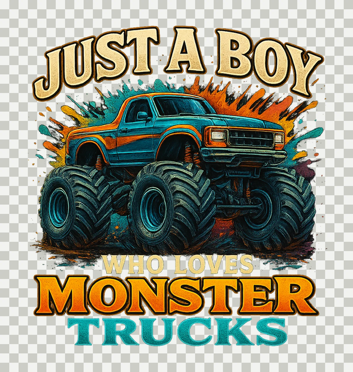 Boy Loves Monster Trucks Kids Truck Design Variation B transparency and detail preview thumbnail
