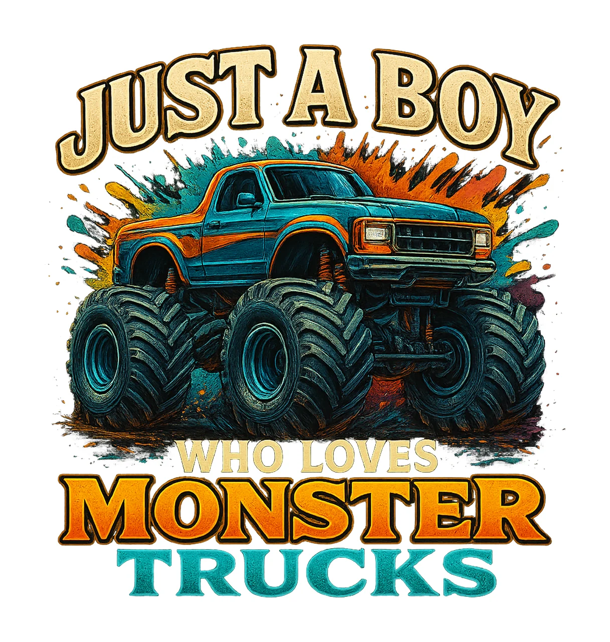 Boy Loves Monster Trucks Kids Truck Design Variation B
