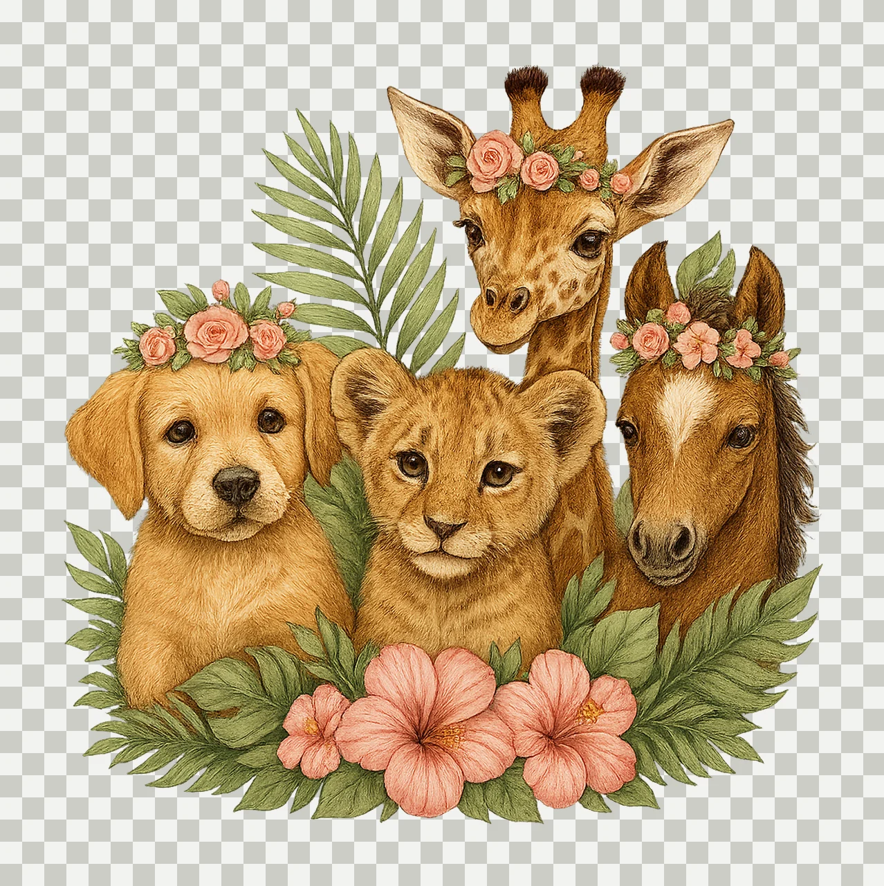 Pink Safari Baby Animals Watercolor Kids Shirt Design Girls transparency and detail preview thumbnail