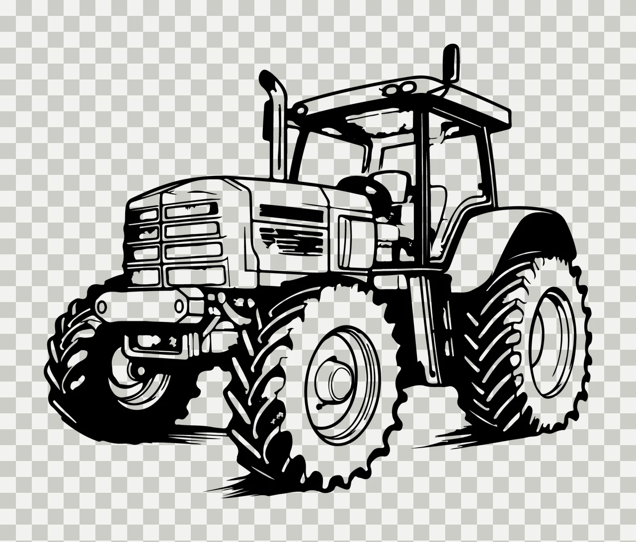 Farm Tractor Silhouette Front View wheels exhaust pipe cabin transparency and detail preview thumbnail