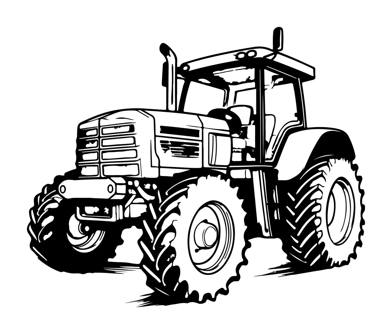 Farm Tractor Silhouette Front View wheels exhaust pipe cabin