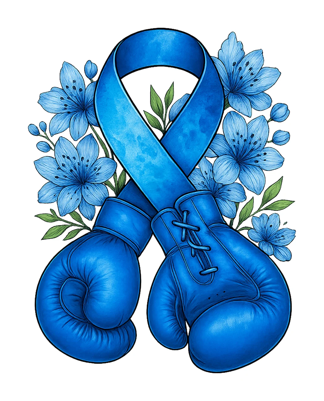 Blue ribbon with boxing gloves sublimation design download