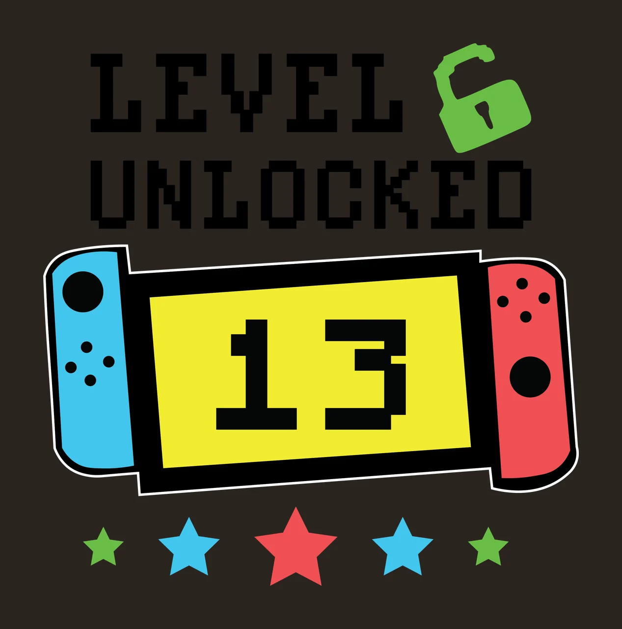 Level 6 Unlocked Black Pixel Font Text graphic padlock stars contrast preview thumbnail