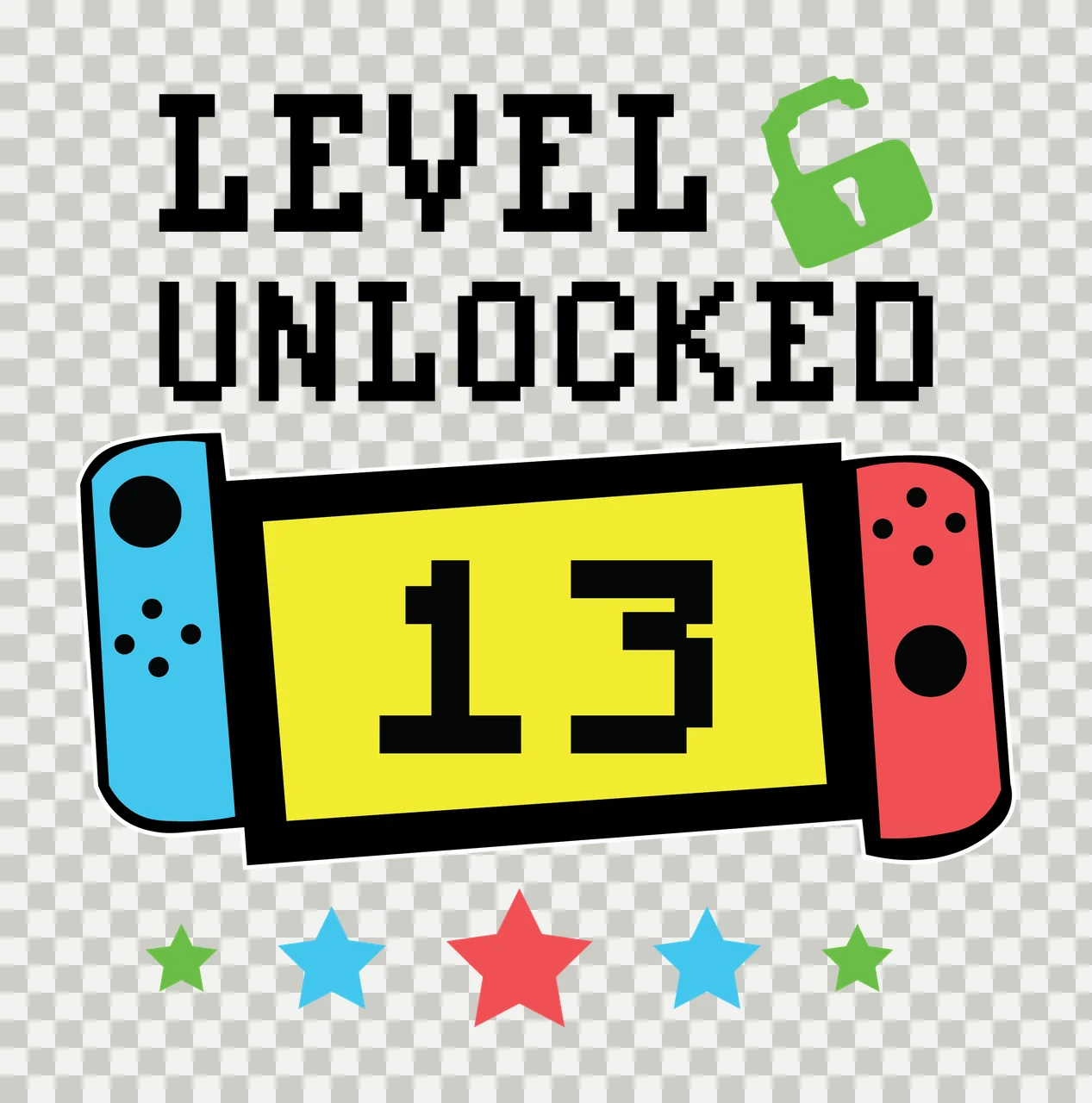 Level 6 Unlocked Black Pixel Font Text graphic padlock stars transparency and detail preview thumbnail