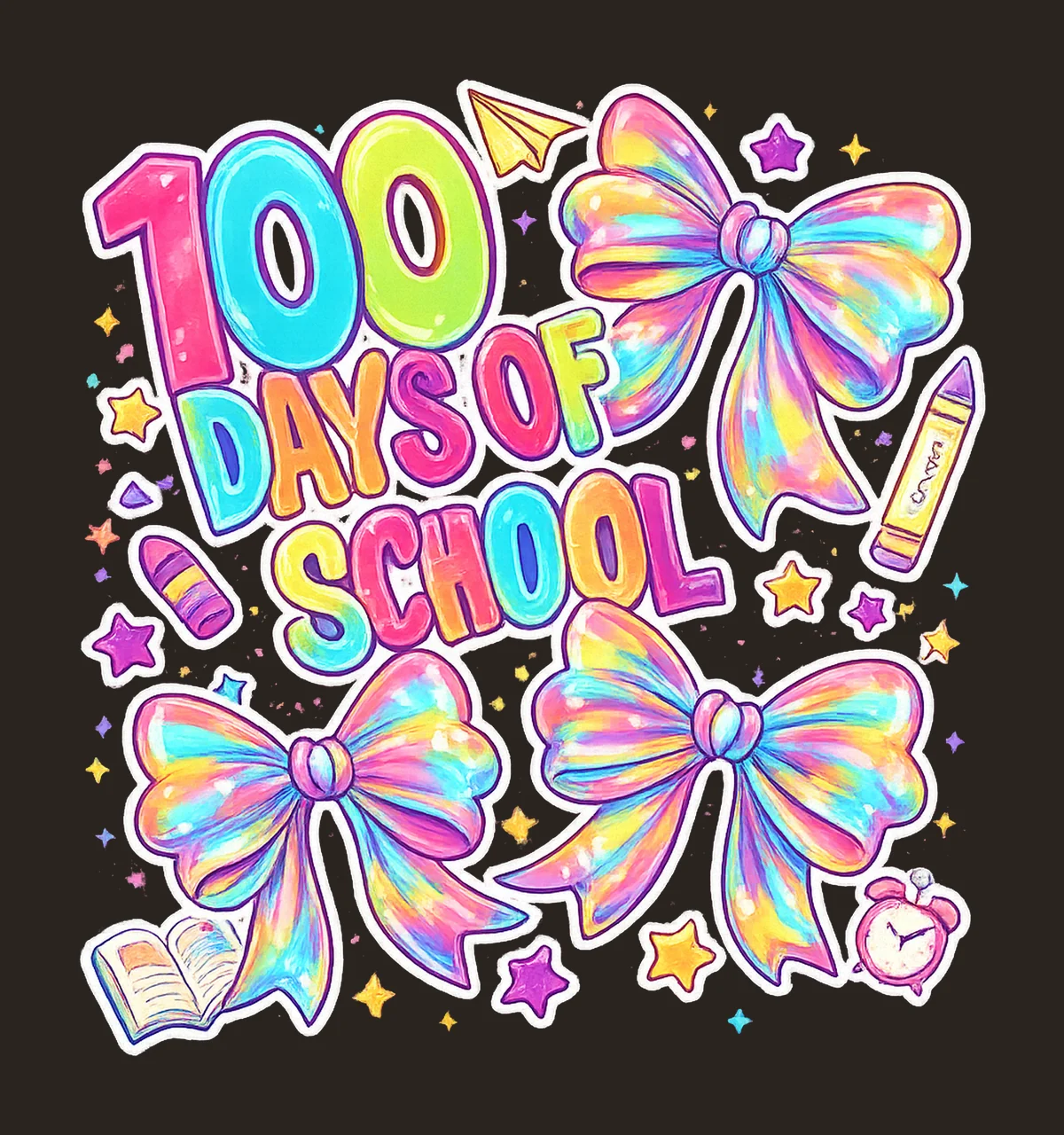 100 Days of School Coquette Bow Pencil Teacher Design Preppy contrast preview thumbnail