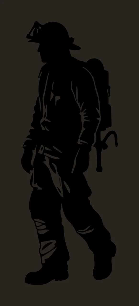 Firefighter Walking In Full Gear Silhouette helmet tank boots contrast preview thumbnail