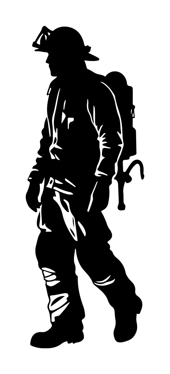 Firefighter Walking In Full Gear Silhouette helmet tank boots