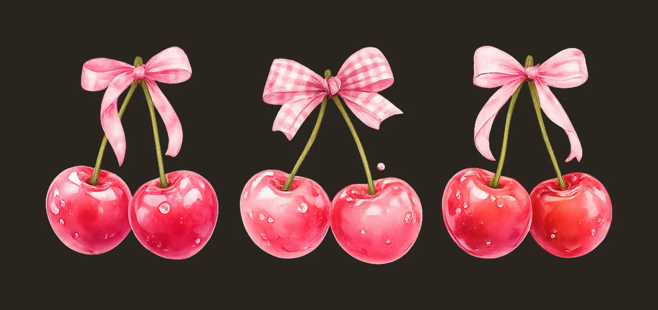 Pink Cherry with Bow Coquette Aesthetic Soft Girl Style contrast preview thumbnail
