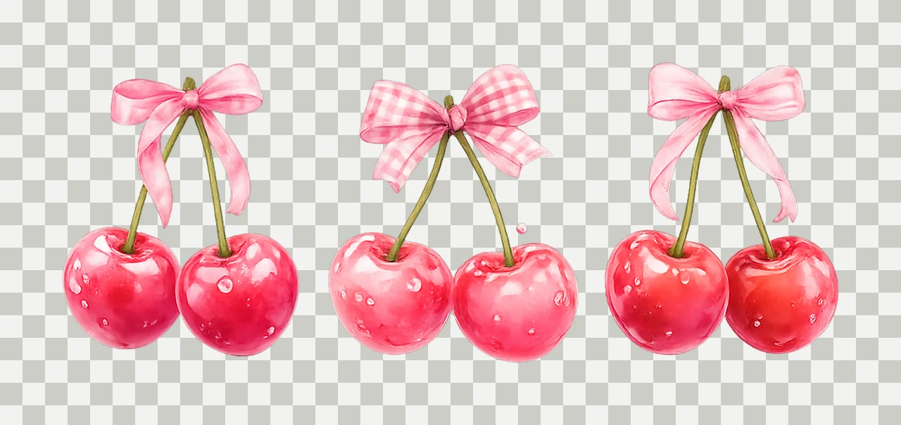Pink Cherry with Bow Coquette Aesthetic Soft Girl Style transparency and detail preview thumbnail