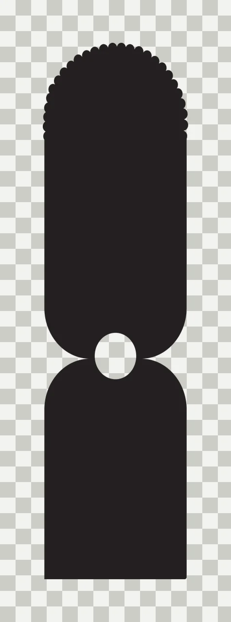 Scalloped rounded silhouette Illustration with scalloped top edge, tall rounded body, circular white cutout and rounded base in black transparency and detail preview thumbnail