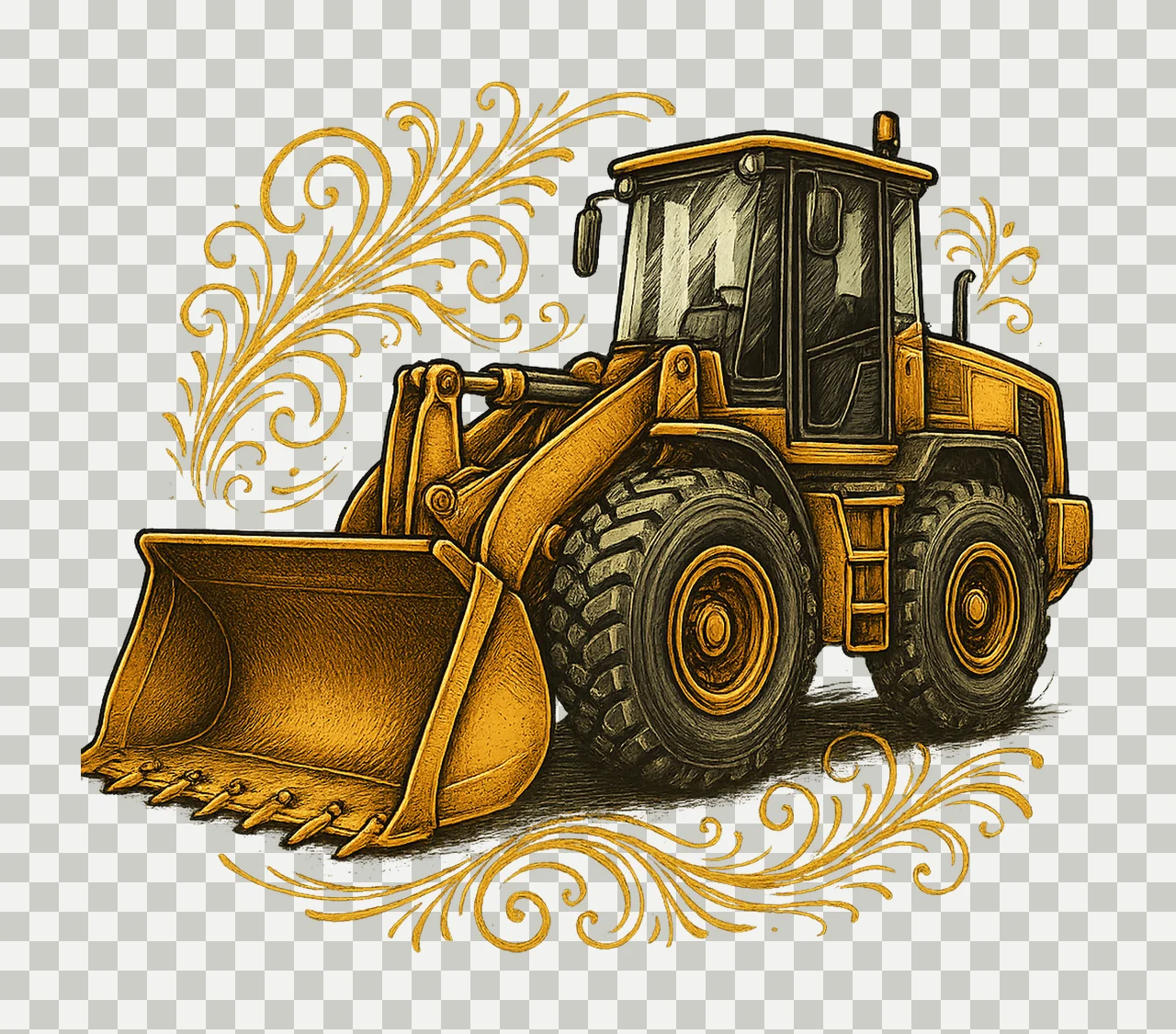 Bulldozer Sublimation Design Hand Drawn Construction Machine transparency and detail preview thumbnail