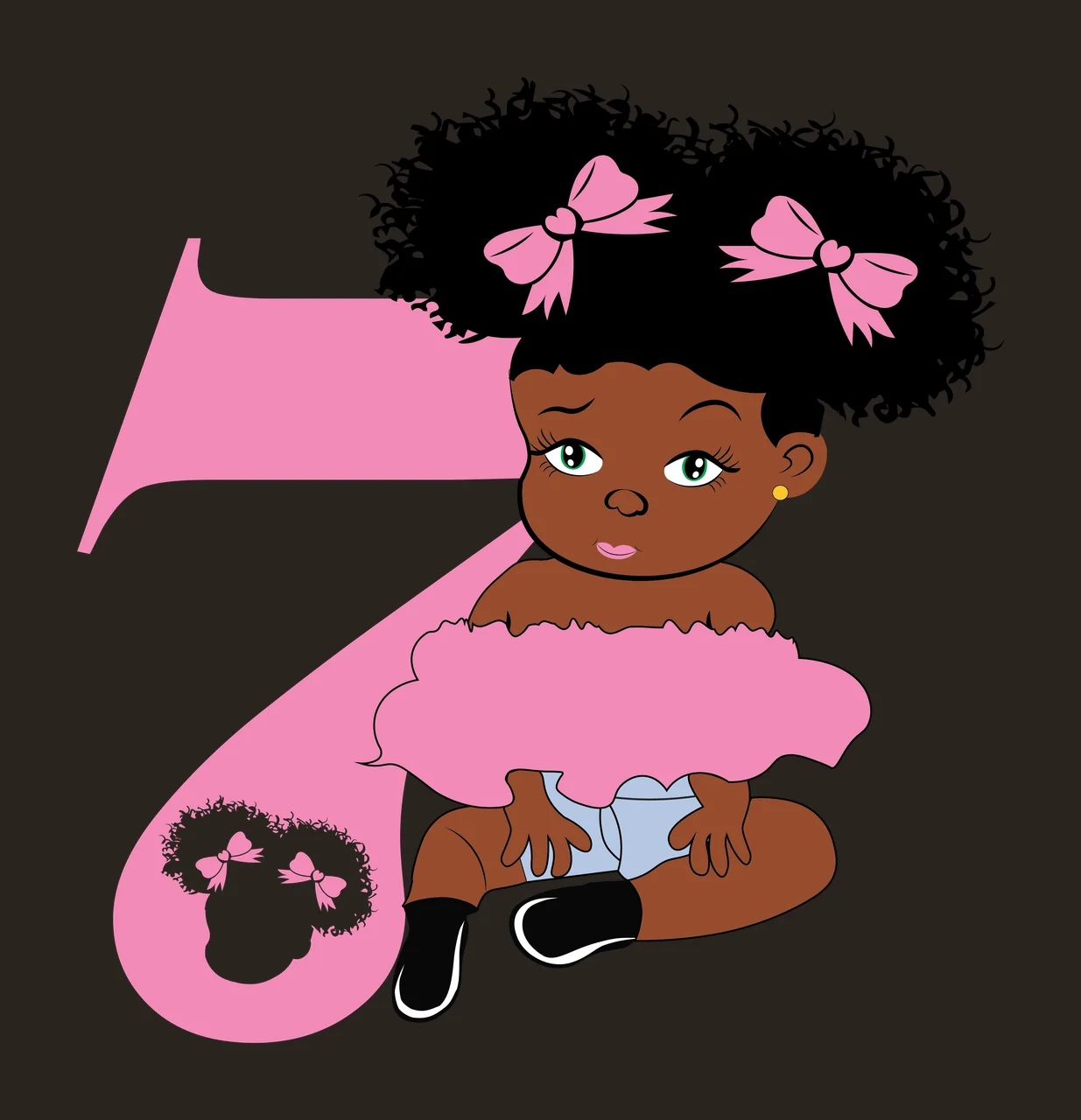Black 7 Silhouette Of A Curly Haired Figure sitting number seven contrast preview thumbnail