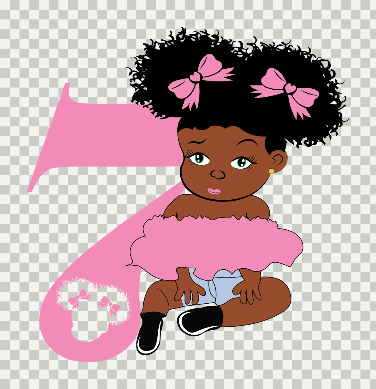 Black 7 Silhouette Of A Curly Haired Figure sitting number seven transparency and detail preview thumbnail